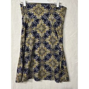 Colette Womens Navy Blue Yellow Medallion Print A-Line Midi Skirt Size M